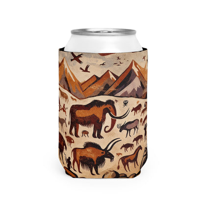 Title: "Ancient Encounter: The Battle of Giants" - The Alien Can Cooler Sleeve Cave Painting