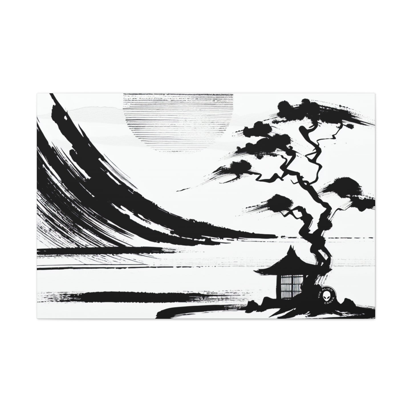 "Harmonie du vent et de l'eau : une peinture à l'encre zen" - La peinture à l'encre Zen Alien Canva