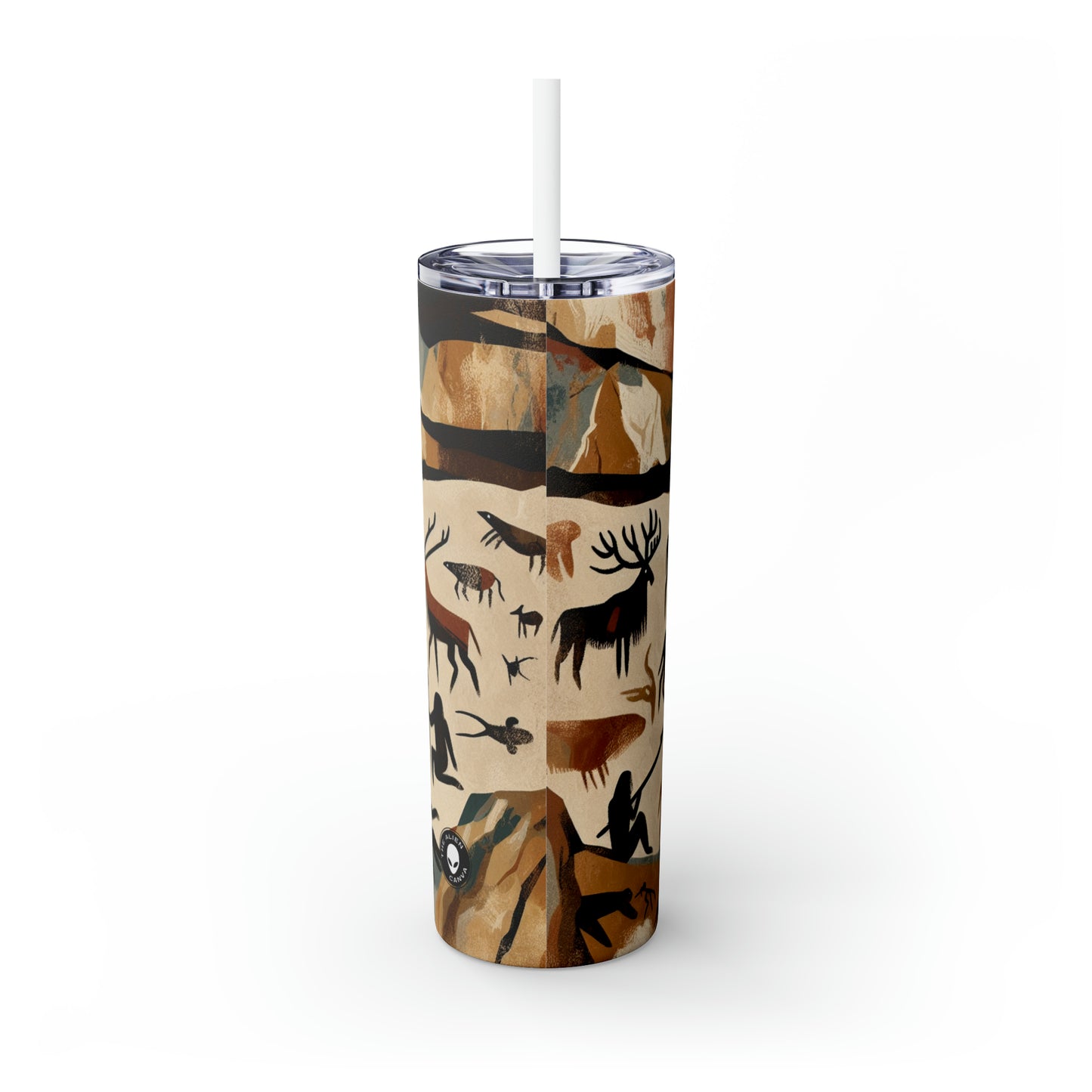 "The Discovery of Fire: A Cave Painting Tale" - The Alien Maars® Skinny Tumbler with Straw 20oz Cave Painting