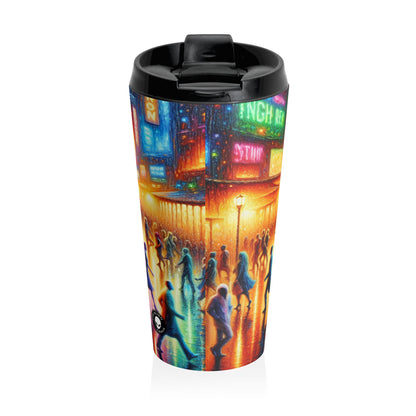 "Neon Nightscapes: A Symphony of City Chaos" - The Alien Stainless Steel Travel Mug