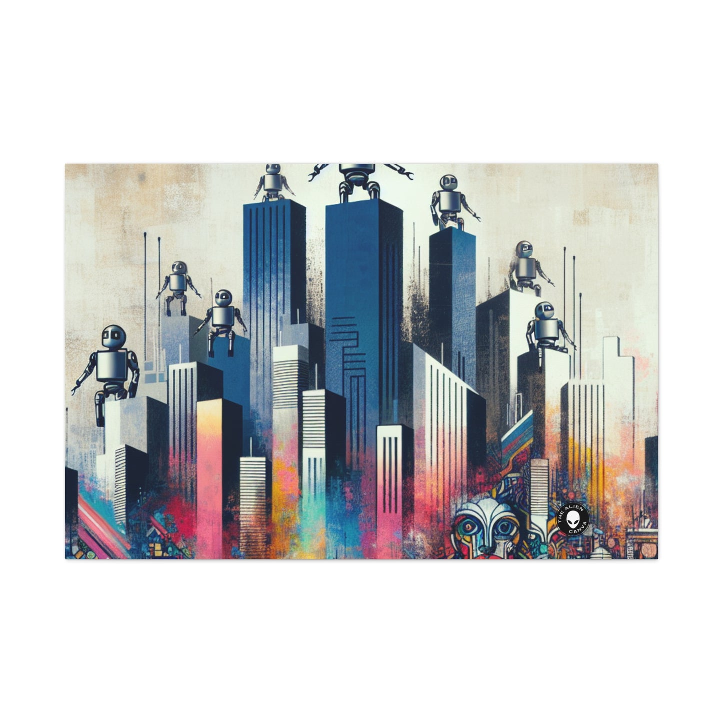 "Paysage urbain robotique : une fresque murale futuriste" - The Alien Canva Street Art / Graffiti