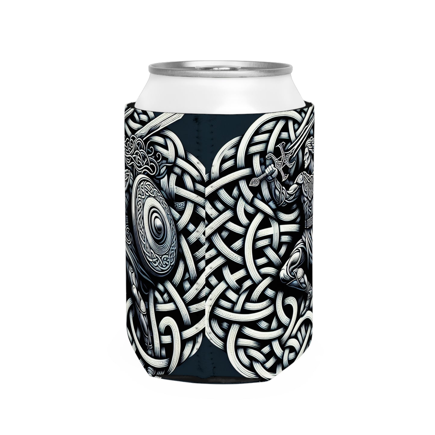 "Celtic Knight: Sword & Shield in Ancient Knots" - The Alien Can Cooler Sleeve Celtic Art Style