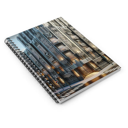 "Elegancia iluminadora: una calle de la ciudad Art Deco" - Cuaderno de espiral The Alien (línea reglada) Estilo Art Deco