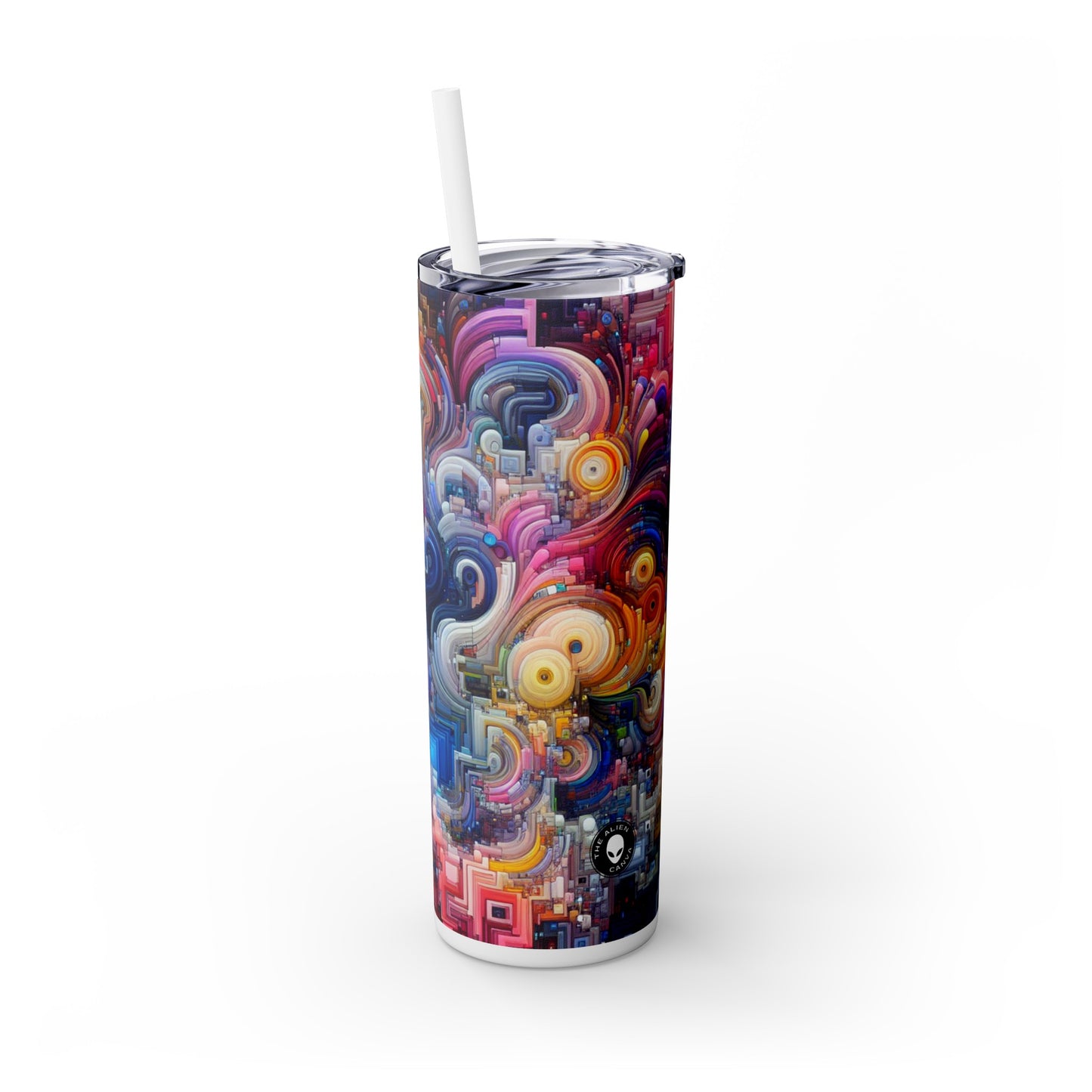 « Harmonies océaniques : une exploration de l'art génératif » - The Alien Maars® Skinny Tumbler avec paille 20oz Art génératif