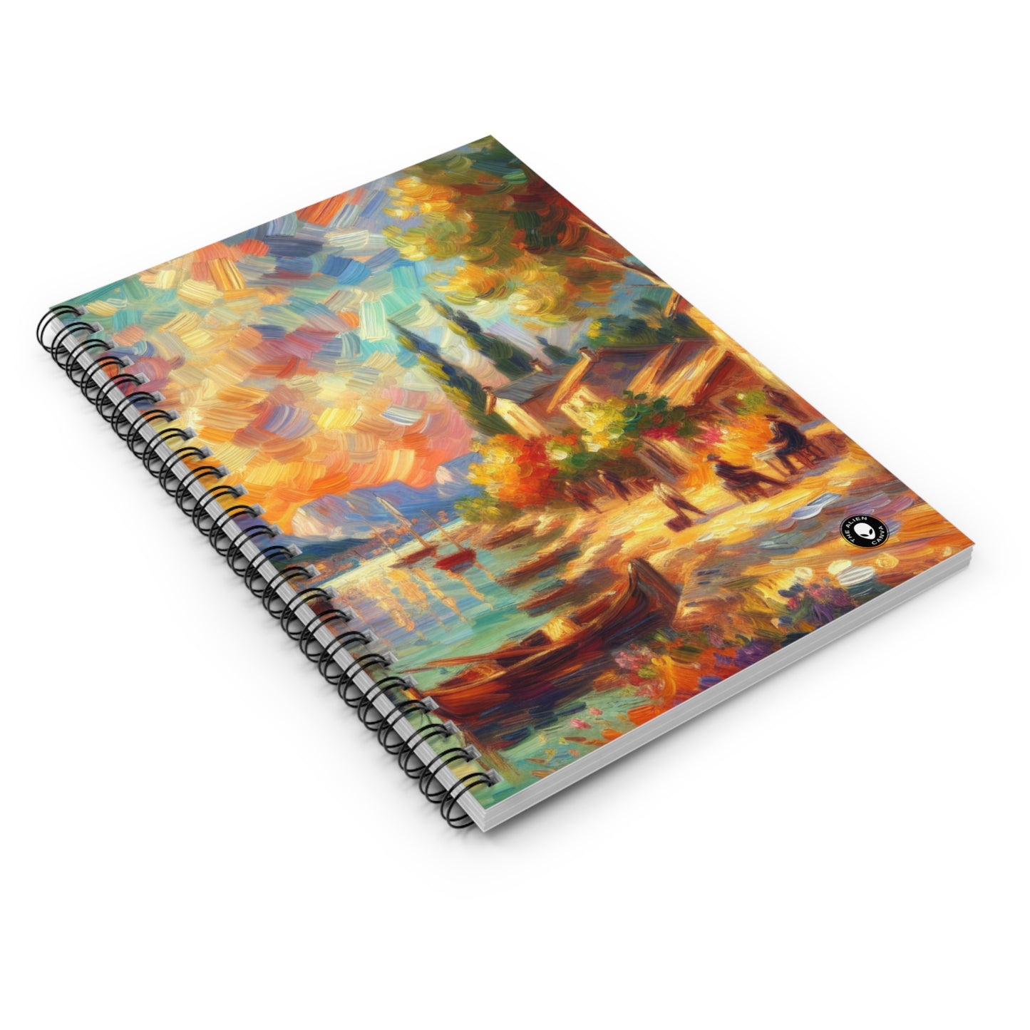 Golden Dusk: A Serene Impressionist Stroll by the Water - The Alien Spiral Notebook (Ruled Line) Impressionism