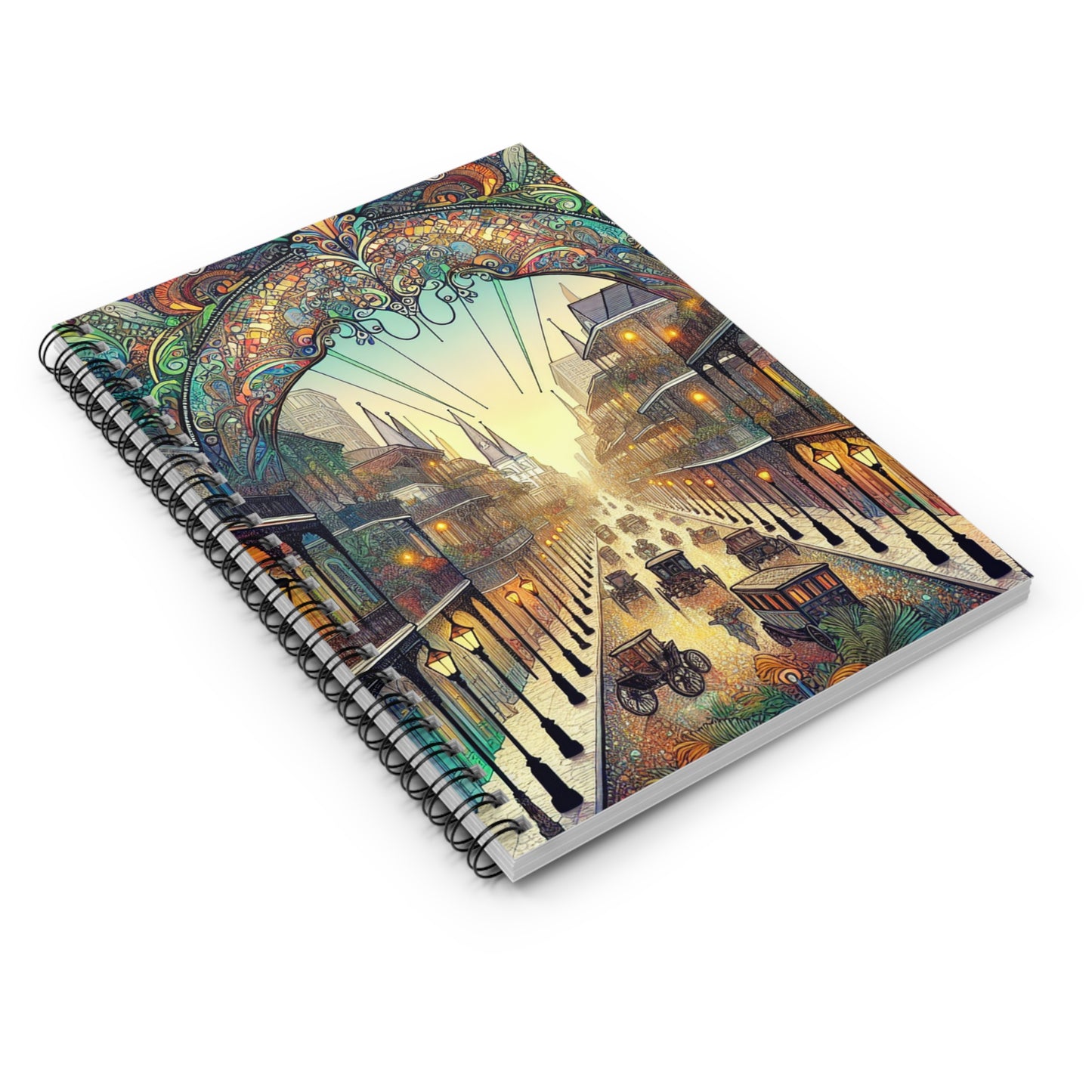 "Vivid Splendor: A Picture of New Orleans's French Quarter" - The Alien Spiral Notebook (Ruled Line) Art Nouveau Style