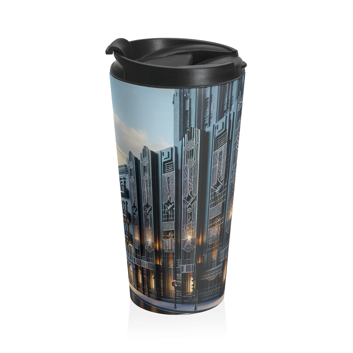 "Illuminating Elegance: An Art Deco City Street" - The Alien Stainless Steel Travel Mug Art Deco Style