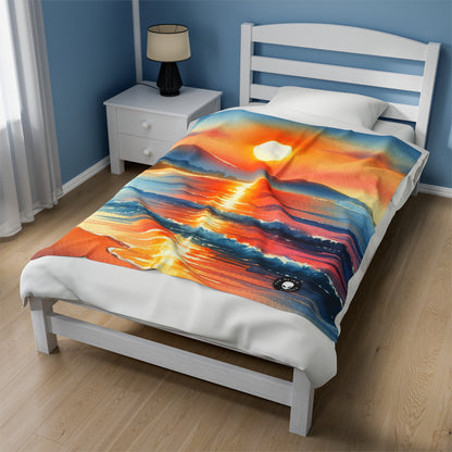 "Amanecer en la playa" - The Alien Velveteen Plush Blanket Pintura de acuarela