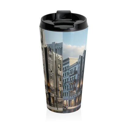 "Illuminating Elegance: An Art Deco City Street" - The Alien Stainless Steel Travel Mug Art Deco Style