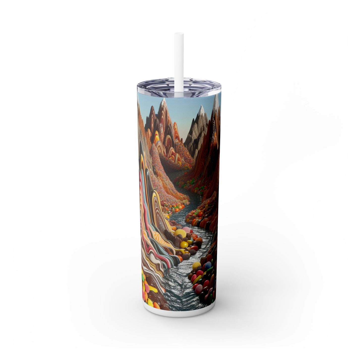 "Candyland: A Sweet Surrealistic Landscape" - The Alien Maars® Skinny Tumbler with Straw 20oz