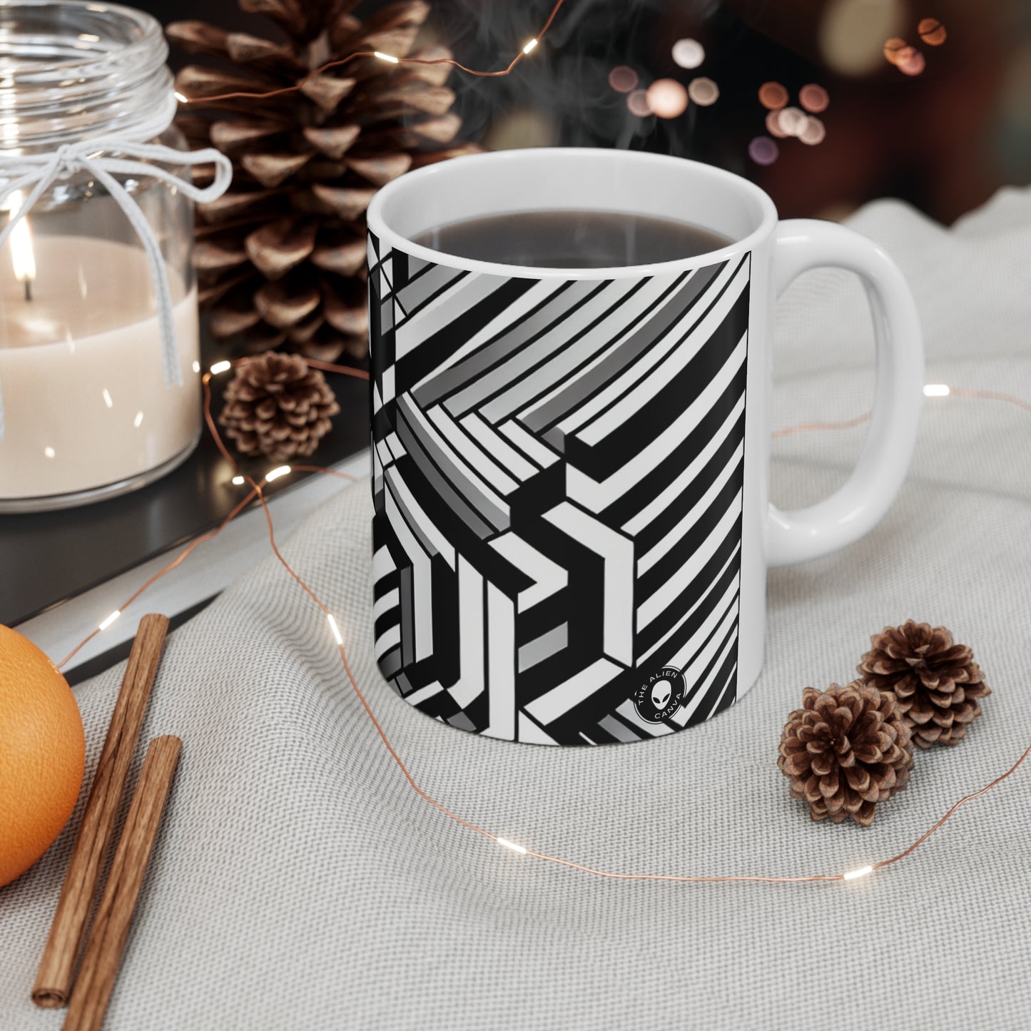 "Perception en mouvement : un chef-d'œuvre époustouflant de l'Op Art" - La tasse en céramique Alien 11oz Op Art