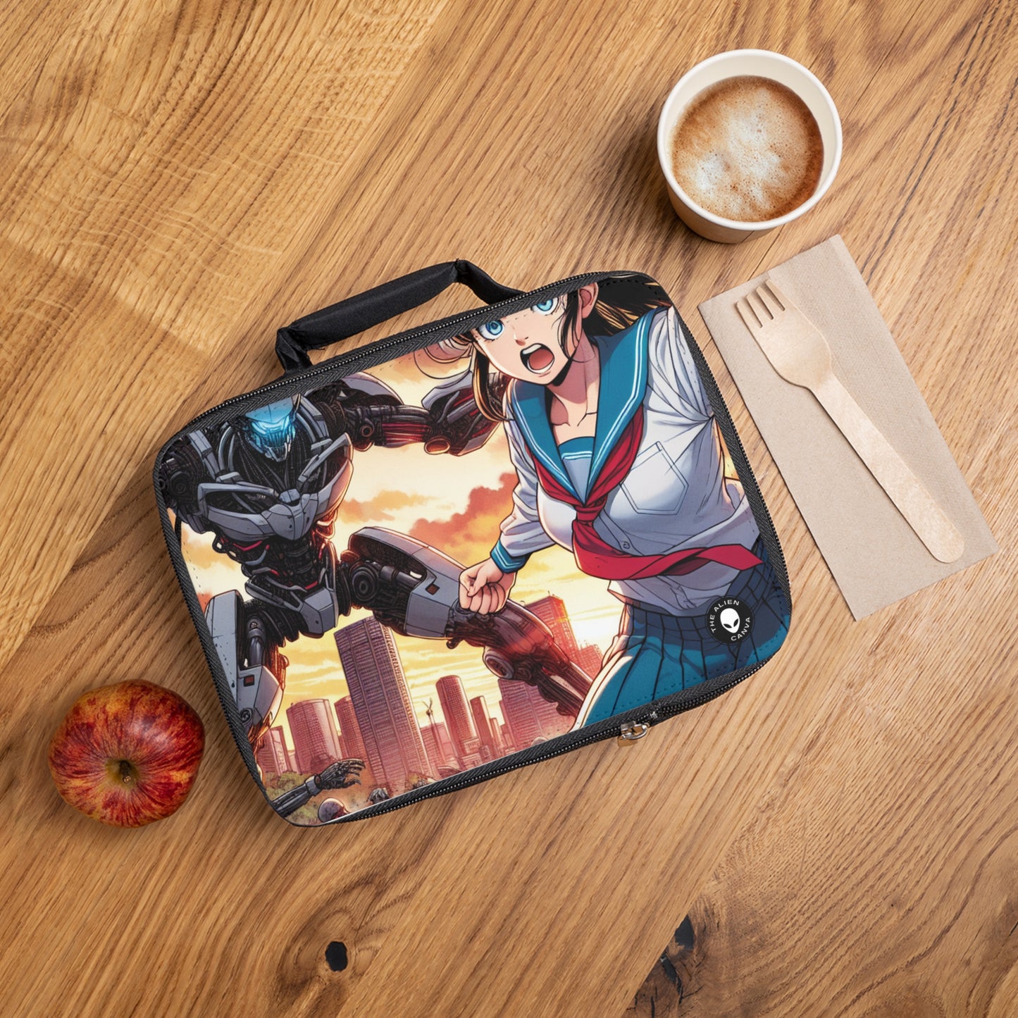 "Chica uniformada salva la ciudad de los invasores". - La bolsa de almuerzo alienígena Manga/Anime Art