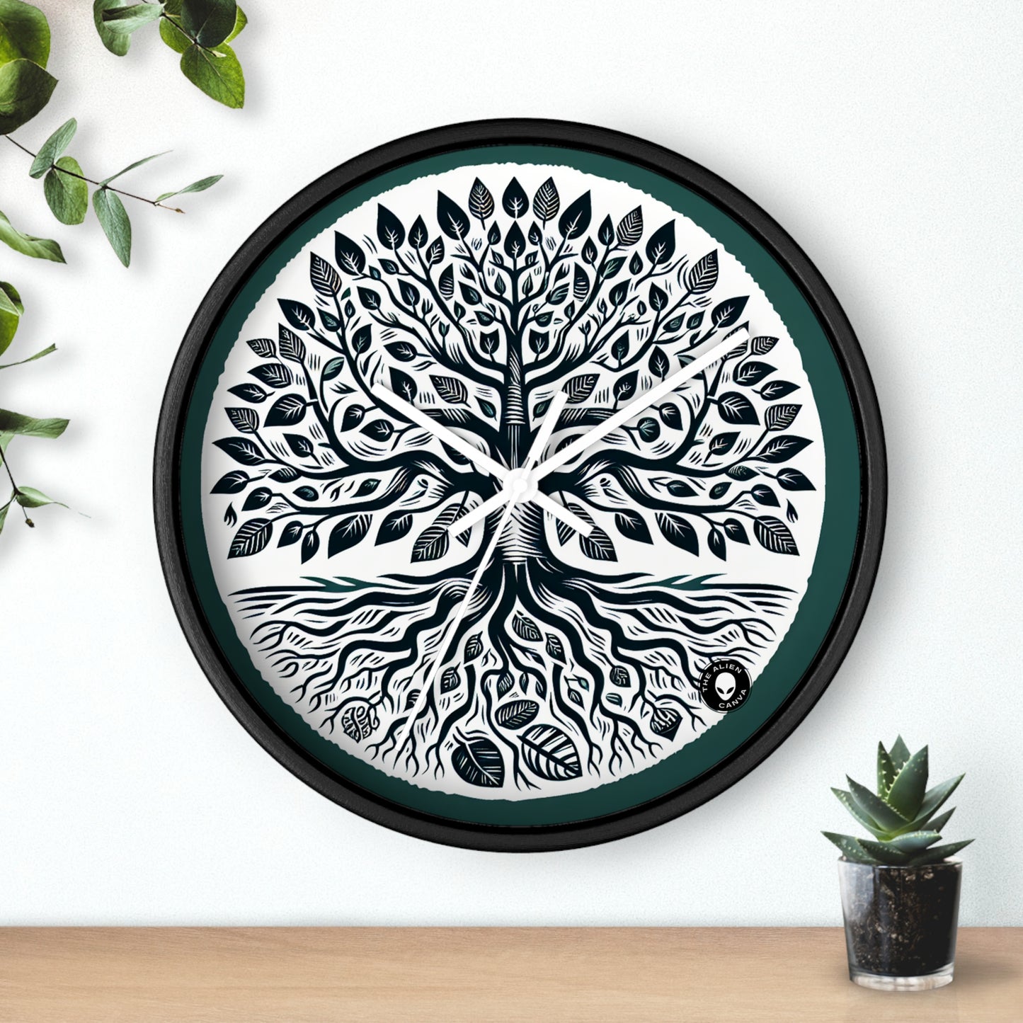 "Modern Woodcut Family Tree" - The Alien Wall Clock Woodcut Printing