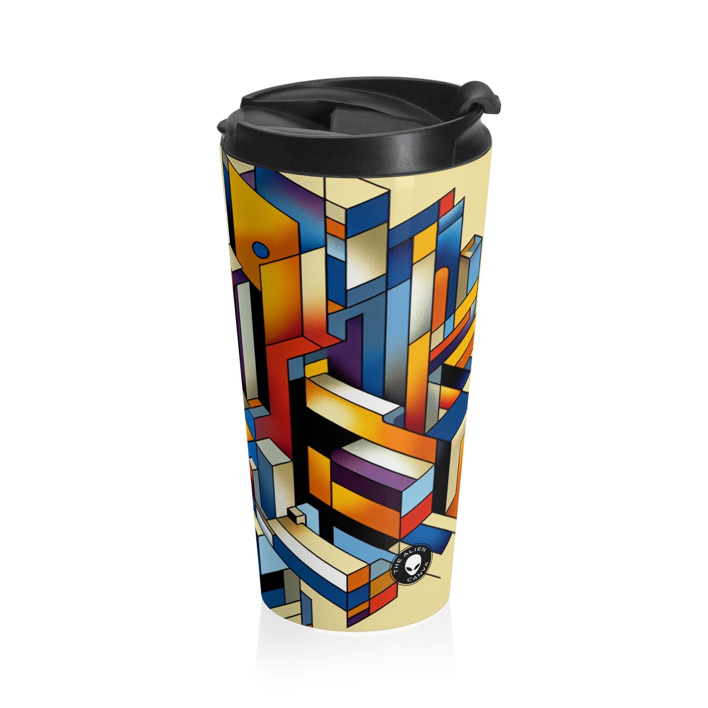 "Metropolis Pulse" - Mug de voyage Alien en acier inoxydable Cubo-Futurisme