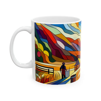 "Paisaje urbano de neón futurista" - La taza de cerámica alienígena, pintura de borde duro de 11 oz