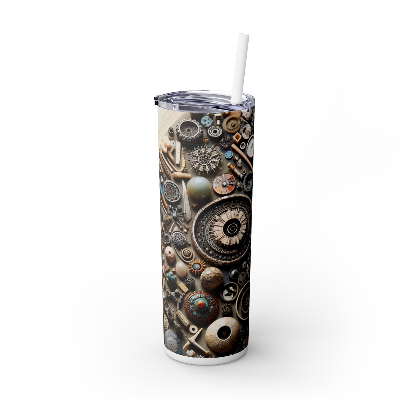 "Nature's Tapestry: Assemblage Art with Found Objects" - The Alien Maars® Skinny Tumbler with Straw 20oz Assemblage Art