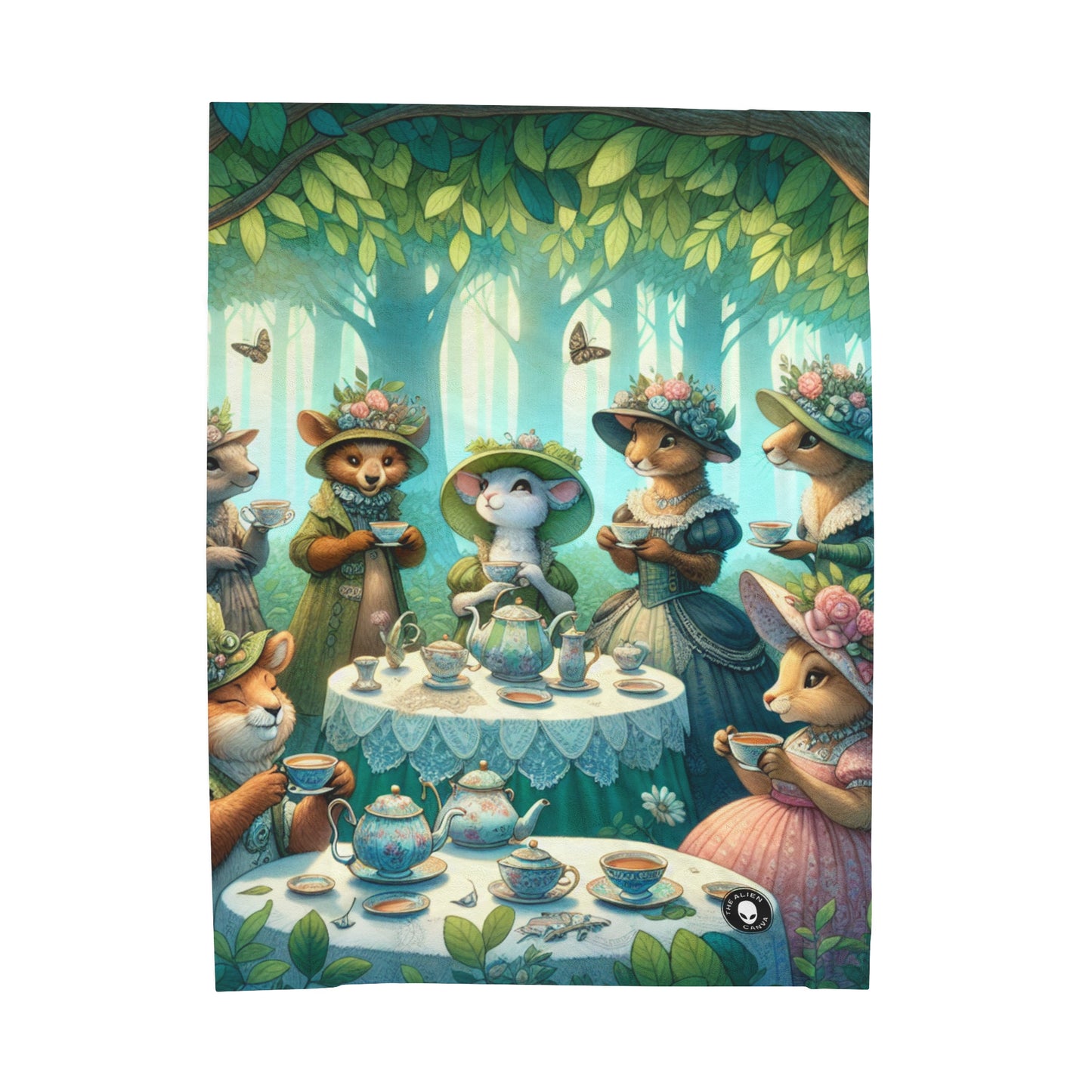 "Fancy Hats and Teacups: A Woodland Tea Party" - The Alien Velveteen Plush Blanket