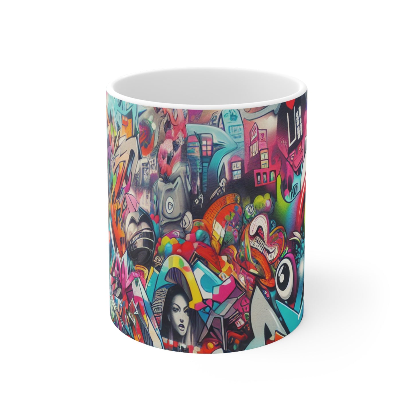 "Neon Horizon: The Vibrant Future Metropolis" - The Alien Ceramic Mug 11oz Street Art / Graffiti