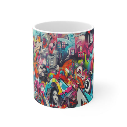 "Neon Horizon: The Vibrant Future Metropolis" - La tasse en céramique Alien 11oz Street Art / Graffiti