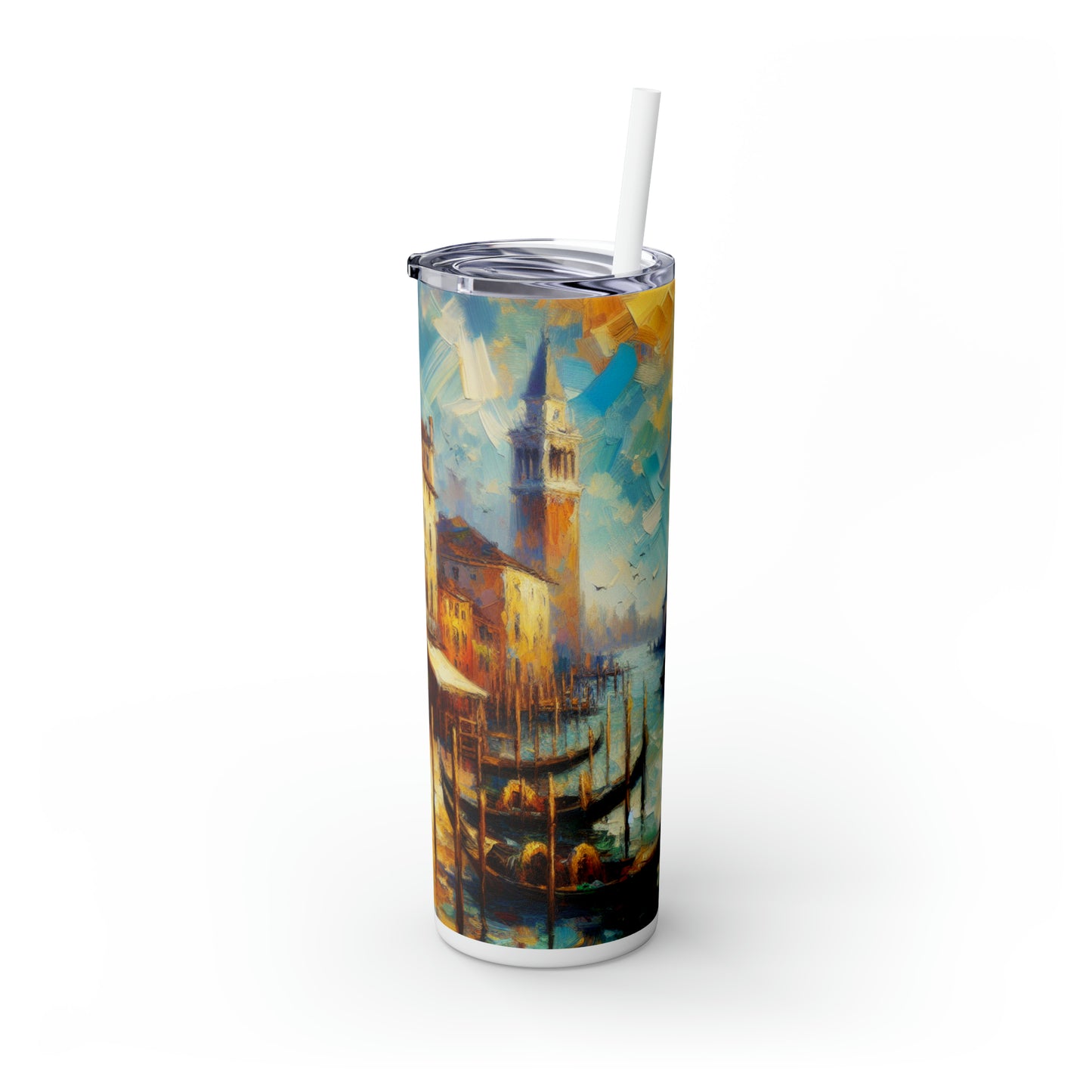 "Serenity in the City: Capturing the Golden Hour" - The Alien Maars® Skinny Tumbler with Straw 20oz Impressionism