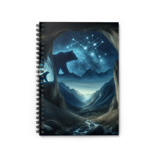 "El Oso y el Equilibrio Cósmico" - El Alien Cuaderno de Espiral (Línea Reglada) Estilo Pintura Rupestre