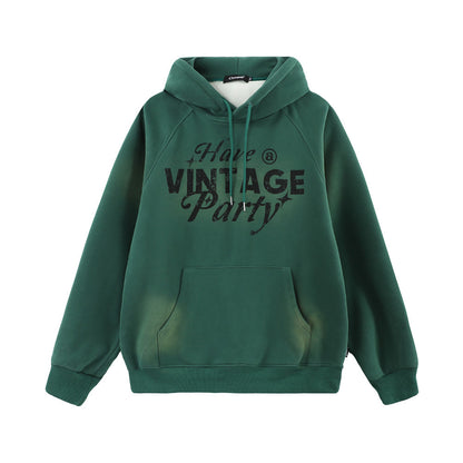 Street Letters Printed Velvet Padded Hooded Sweatshirt Autumn And Winter