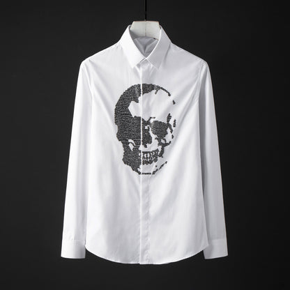 Men's Shirt Crystal Diamond Skull Long Sleeve