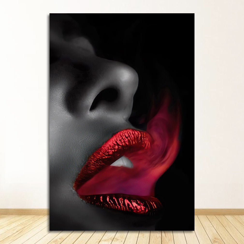 Painting Female Portrait Black And White Lip Poster