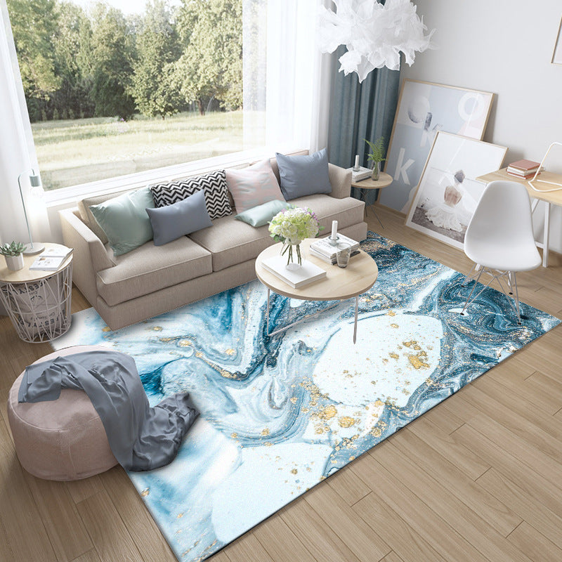 Trendy Nordic Abstract Blue Sea Water Marbled Carpet