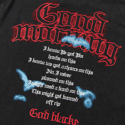 T-shirt à manches courtes lavé et porté avec lettre imprimée Punk Hip Hop pour hommes