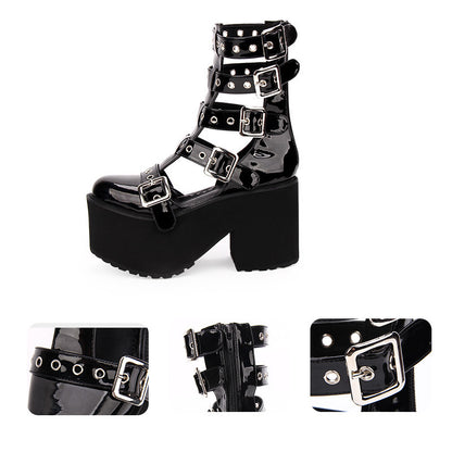 Punk Dark High Tube Cool Street Non-slip Belt Buckle Platform Women's Shoes