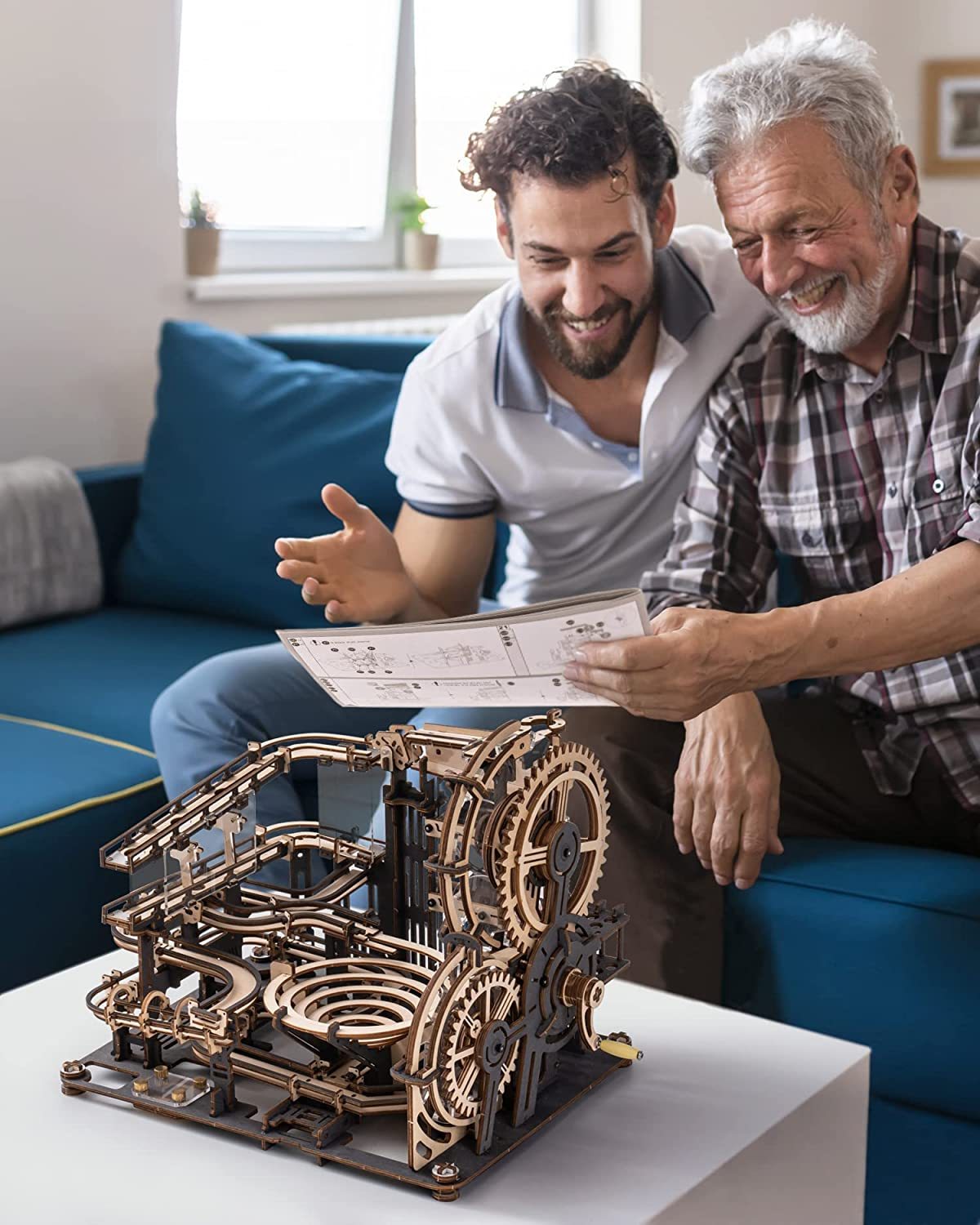 Robotime ROKR-rompecabezas de madera 3D de ciudad nocturna de mármol, juegos de ensamblaje, modelo de rueda de agua, juguetes para niños, regalo de cumpleaños