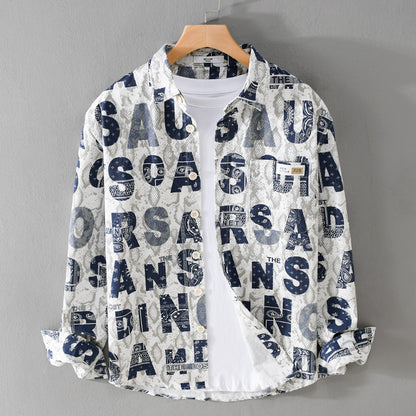 Letter Printed Long-sleeved Shirt Trendy Casual Loose Fashion