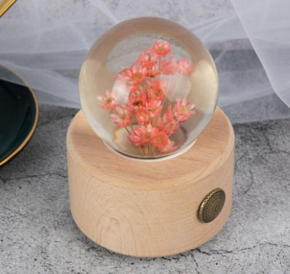 Caja de música con decoración de flores preservadas, caja de música, bola de cristal