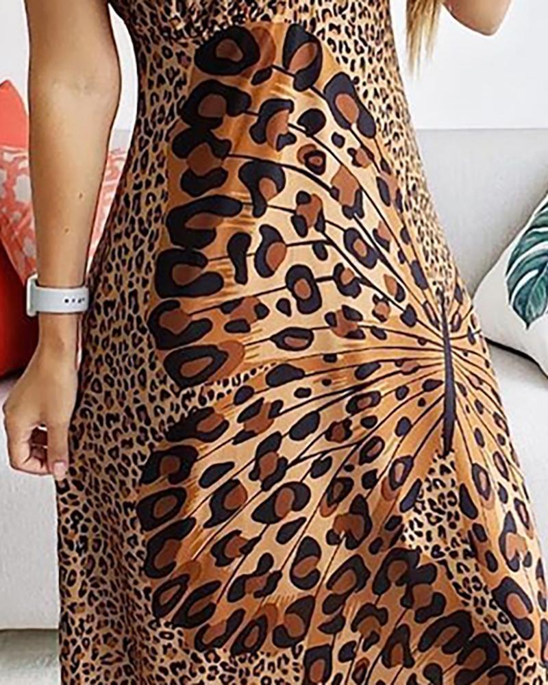 New Ladies Strap Leopard Print Butterfly Print Dress