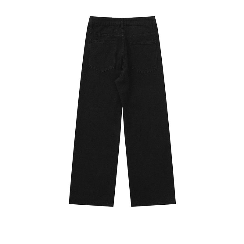 Pantalon droit large en denim noir imprimé