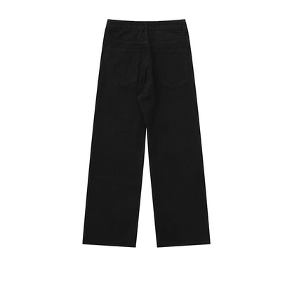 Pantalon droit large en denim noir imprimé