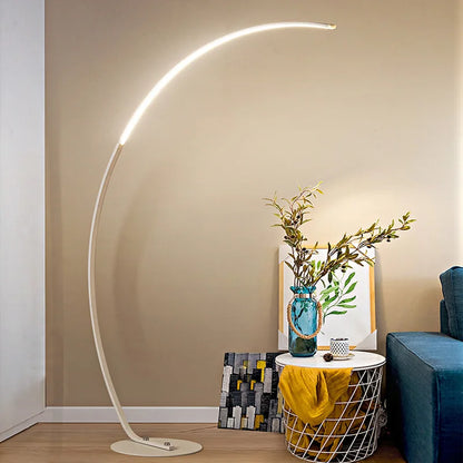 Nordic modern arc LED floor lamp, dimmable and colorful control black and white art deco lighting for living room and bedroom