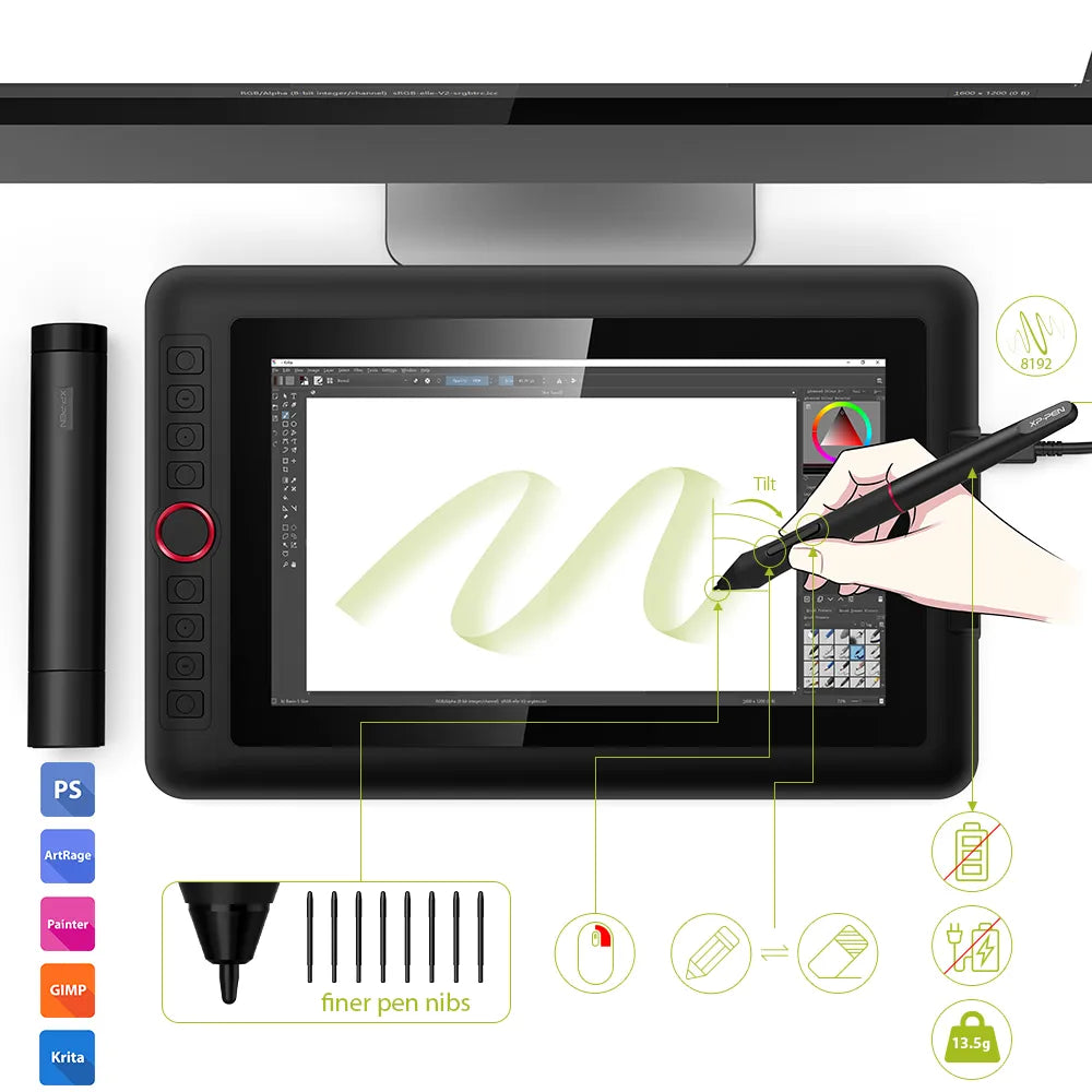 XPPen Artist 12 Pro 11,6 pulgadas tableta gráfica dibujo tableta Monitor pantalla animación arte Digital con inclinación 8192 presión