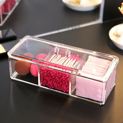 Transparent Cosmetic Storage Box Makeup Organizer Three-color Cotton Swab Cotton Pad Storage Box Desktop Acrylic Material