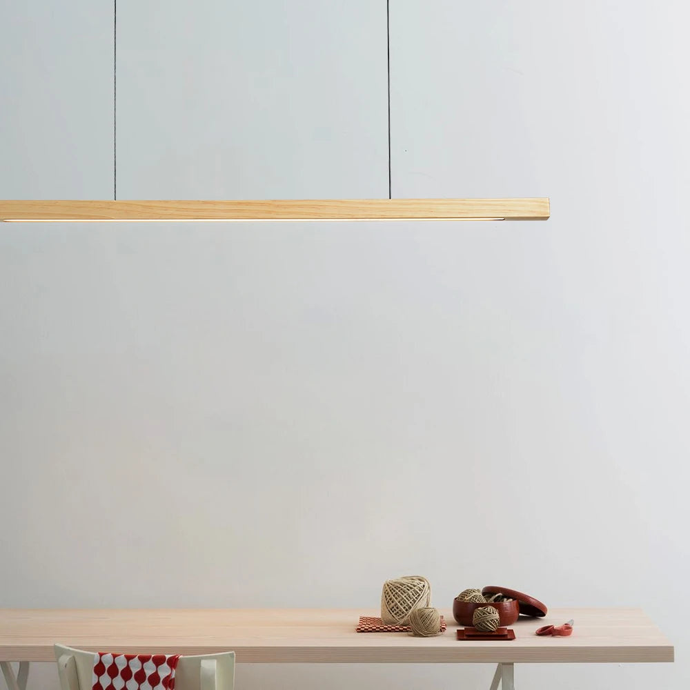 Luces colgantes de madera, lámpara colgante de mesa moderna, luz LED lineal larga, iluminación de Isla de cocina para comedor, sala de estar y oficina