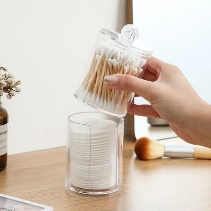 Organisateur de maquillage, boîte de rangement de cosmétiques, porte-coton-tige, boîte en plastique transparent avec couvercle anti-poussière