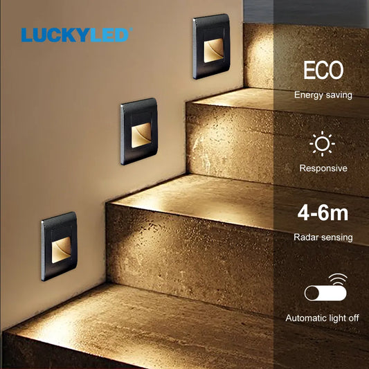 LUCKYLED lámpara Led empotrable de pared PIR Sensor de movimiento escalera luz AC85-265V lámpara de paso iluminación del pasillo iluminación de pared interior