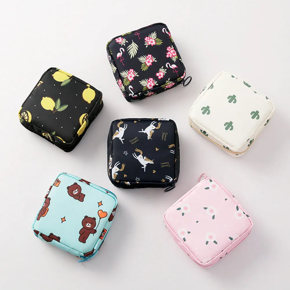 Korean Cute Bear Large Capacity Sanitary Napkin Storage Bags Girls Cartoon Physiological Period Tampon Organiser Bag Mini Bag