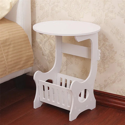 JOYLIVE European Mini Plastic Round Coffee Tea Table Home Simple Plastic Living Room Bedroom Storage Shelf Bedside Table White