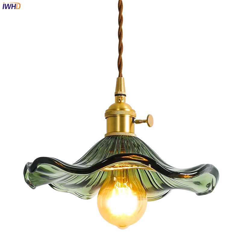 IWHD Nordic Style Simple LED Pendant Light Fixtures Bedroom Living Room Bar Colorful Glass Copper Hanging Lamp Lights Edison