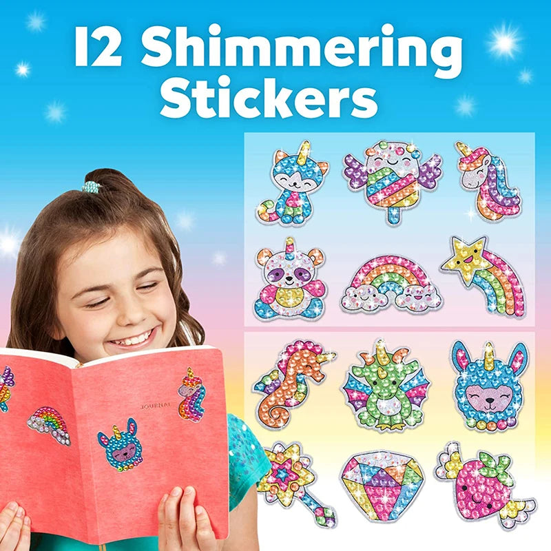 Kids Diamond Painting Stickers Kit 12Pcs DIY Stickers Arts Cartoon Animal Diamond Painting by Numbers Arts Children Toys Gift