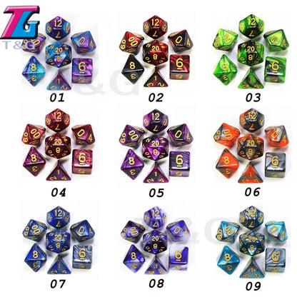 Juego de dados mixtos con bolsa, 9 colores, DND, RPG, juguetes portátiles para adultos y niños, cubos de plástico, TRPG D4, D6, D8, D10, D12, D20