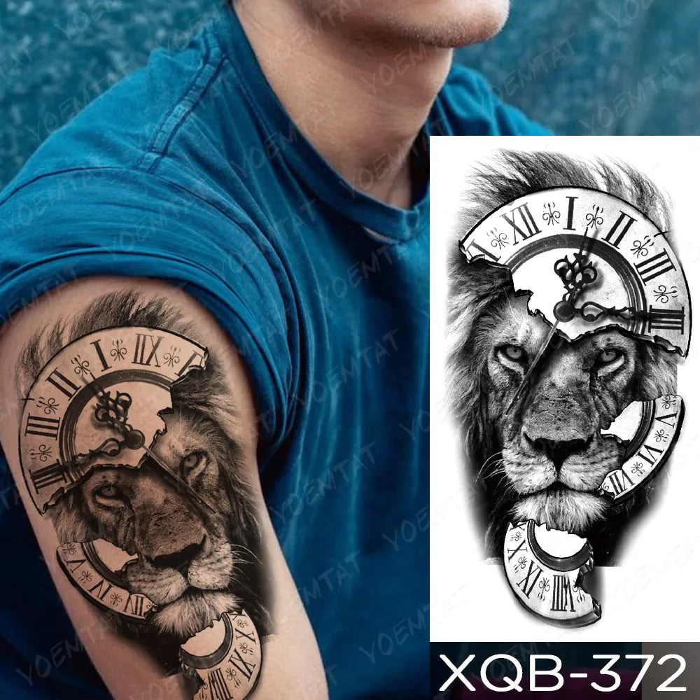 Waterproof Temporary Tattoo Sticker Forest Lion Tiger Bear Flash Tattoos Women Leopard Wolf Crown Body Art Arm Fake Tatoo Men