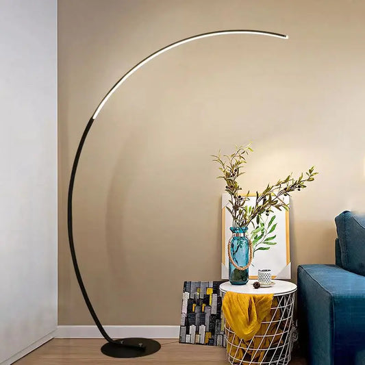 Nordic modern arc LED floor lamp, dimmable and colorful control black and white art deco lighting for living room and bedroom